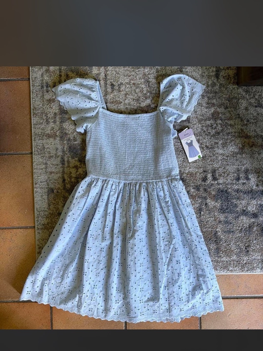 Blueberi Boulevard White Eyelet Smocked Puff Sleeve Dress